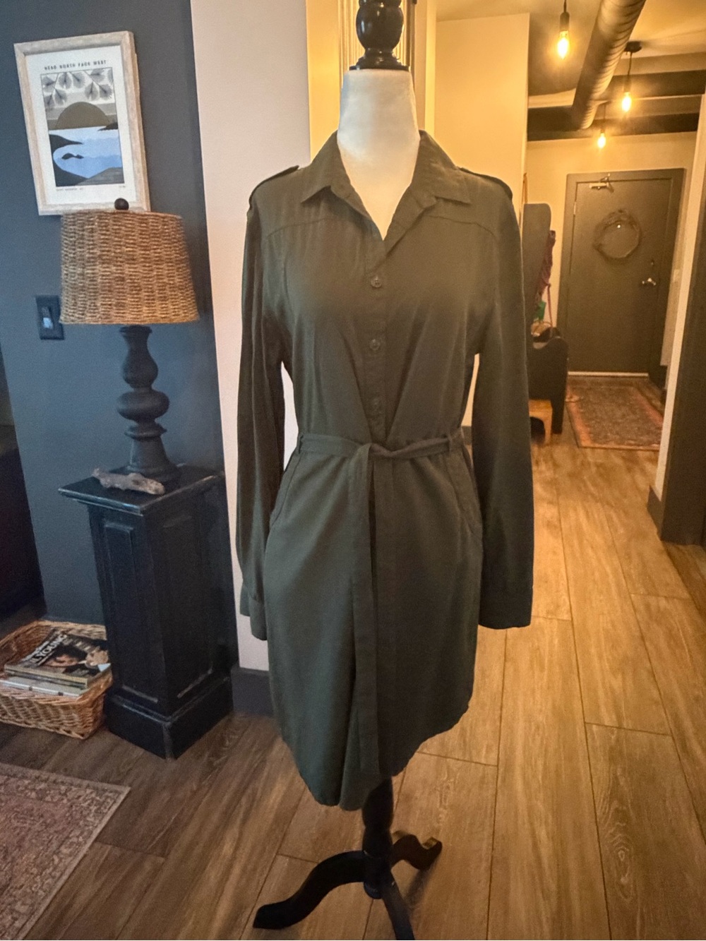 FIG Olive Green Midi Shirt Dress